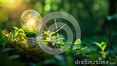 Bright Light Bulb Illuminating a Vibrant Green Field Stock Photo