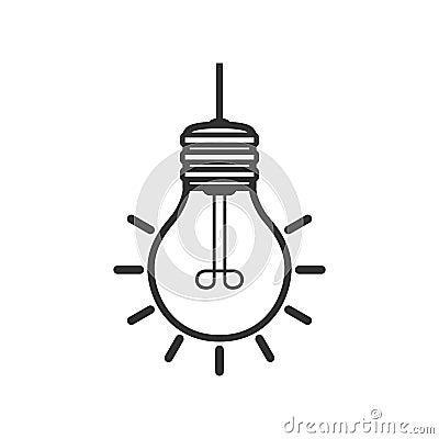 Bright Light Bulb Outline Flat Icon on White Vector Illustration