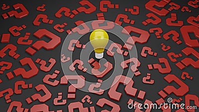 Bright light bulb with question marks, concept of idea, 3D rendering Stock Photo