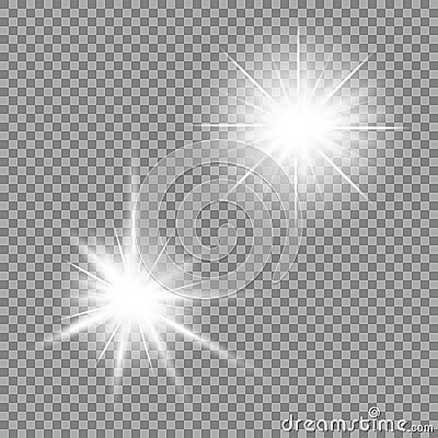Bright light glare on a transparent background. Vector illustration for your design. Vector Illustration
