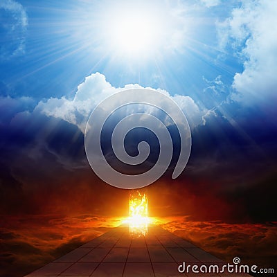 Bright light from heaven, road to hell, heaven and hell Stock Photo