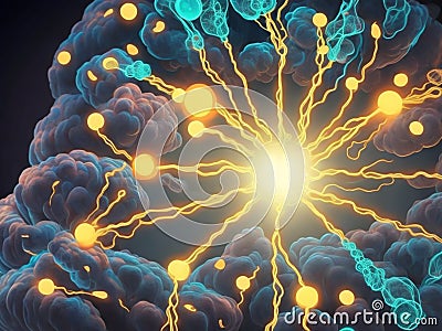 Bright light interconnections between numerous brains, symbolizing the vast network of thoughts and ideas Stock Photo