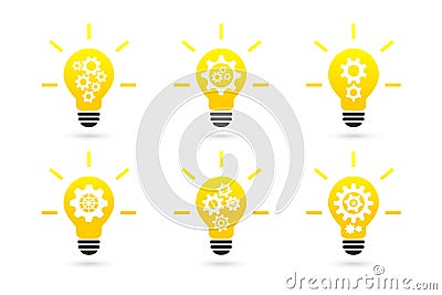 Bright lightbulb with gear wheels concept Vector Illustration
