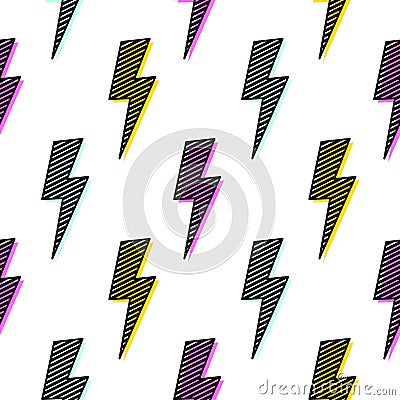 Bright lightning bolt seamless pattern fun design. Vector Illustration