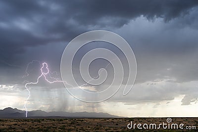 Bright lightning strike in a thunderstorm Stock Photo