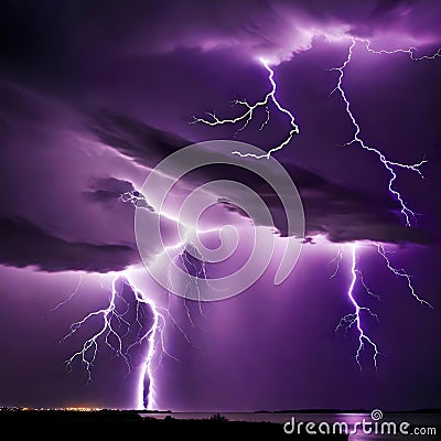 Lightning strikes in the night sky - ai generated image Stock Photo