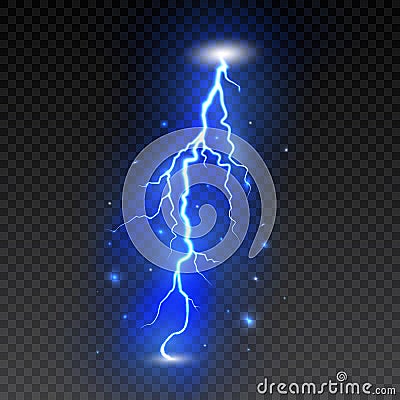 Bright lightning on transparent background. Electric flash. Thunder bolt and lightning. Vector illustration Vector Illustration