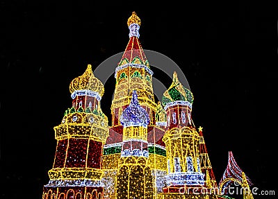 Bright lights decoration in form of Saint Basil`s Cathedral Sob Stock Photo