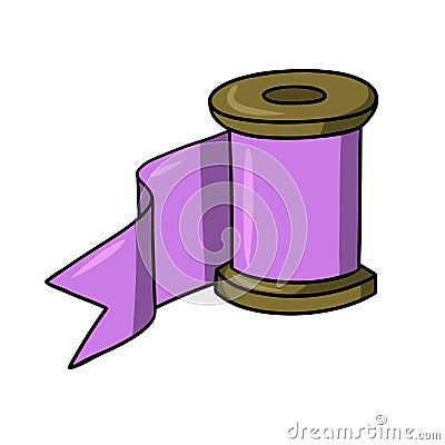 Bright lilac silk ribbon wound on a spool, vector cartoon Vector Illustration