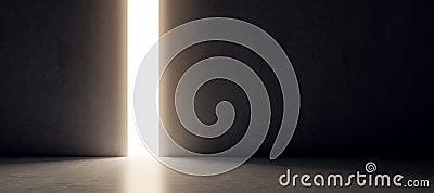 Bright line opening on concrete wall background with wide mock up place. Future, way and ambition concept. 3D Rendering Stock Photo