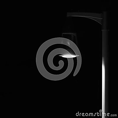 Bright Lit Outdoor Lantern Lamp Pole Post, Lonely Concept Solitude Metaphor, Illuminated Window Light, Deserted Night Park Scene Stock Photo