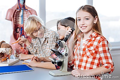 Bright little scientists enjoying research work Stock Photo