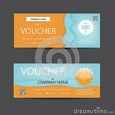 Bright lively orange and blue voucher template Vector Illustration