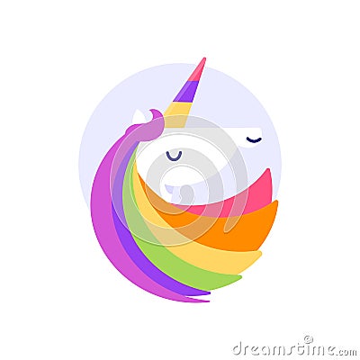 Bright logo. Unicorn with a colorful mane and horn Vector Illustration