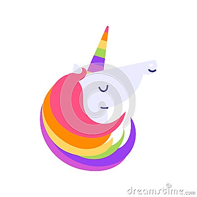 Bright logo. Unicorn with a colorful mane and horn Vector Illustration
