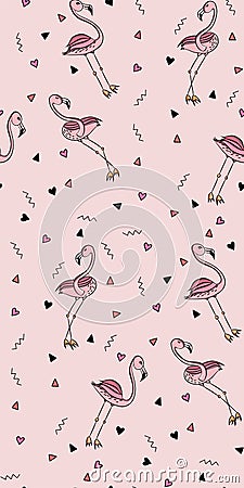 Bright lovely tender gentle sophisticated wonderful tropical hawaii animal wild summer beach pink flamingo pattern vector Vector Illustration