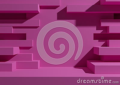 Bright magenta, neon pink 3D rendering product display podium or stand with abstract brick wall or portal for product photography Stock Photo