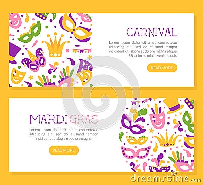 Bright Mardi Gras or Fat Tuesday Carnival Celebration with Mask and Feather Landing Page Vector Template Stock Photo