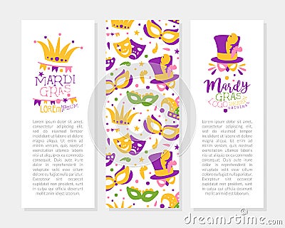Bright Mardi Gras or Fat Tuesday Carnival Celebration with Mask and Feather Vector Card Template Stock Photo