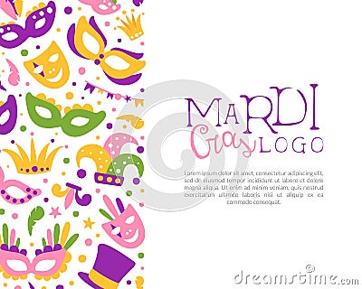 Bright Mardi Gras or Fat Tuesday Carnival Celebration with Mask and Feather Vector Card Template Stock Photo