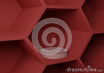 Bright maroon, dark red 3D rendering product display honeycomb pattern abstract background for product photography nature, Stock Photo