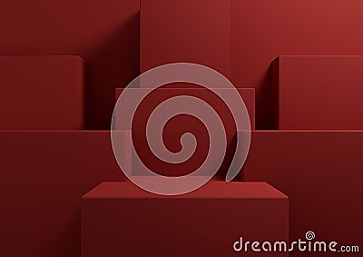 Bright maroon, dark red 3D rendering simple, minimal background for product display podium, stand for presentation geometric Stock Photo