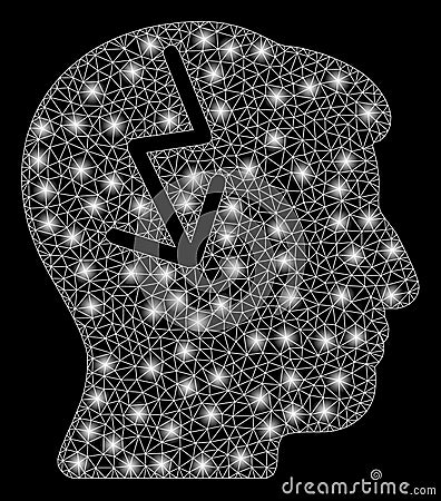 Bright Mesh 2D Brain Electric Strike with Light Spots Vector Illustration