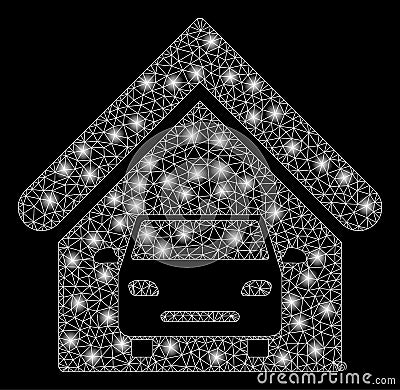 Bright Mesh 2D Car Garage with Flash Spots Vector Illustration