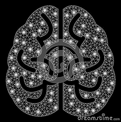 Bright Mesh 2D Brain with Flash Spots Vector Illustration