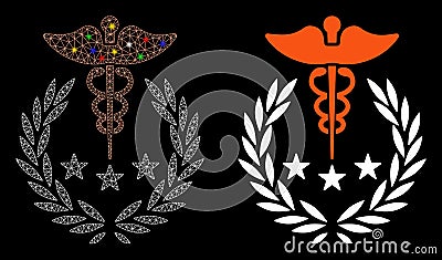 Bright Mesh 2D Caduceus Logo Icon with Light Spots Vector Illustration