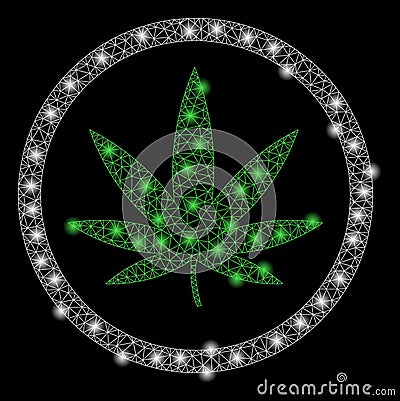 Bright Mesh 2D Cannabis with Flash Spots Vector Illustration