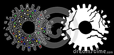 Bright Mesh 2D Corrupted Gear Icon with Flash Spots Vector Illustration