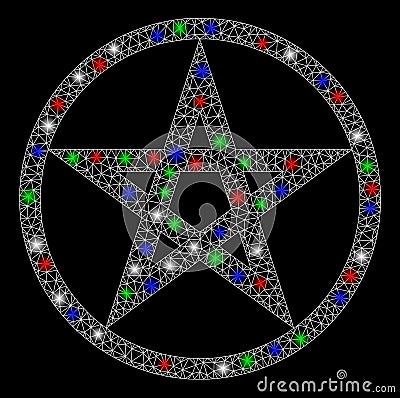 Bright Mesh 2D Star Pentacle with Flash Spots Vector Illustration