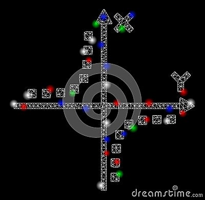 Bright Mesh 2D Hyperbola Plot with Flash Spots Vector Illustration