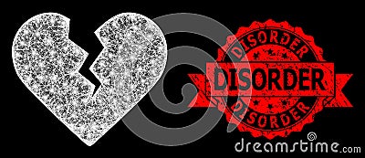 Distress Disorder Stamp and Bright Web Net Divorce Heart with Lightspots Vector Illustration