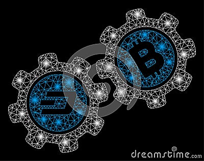 Bright Mesh Network Dash Bitcoin Gears with Light Spots Vector Illustration