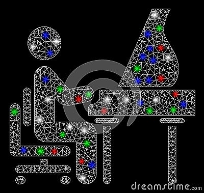Bright Mesh Network Grand Piano Performer with Light Spots Vector Illustration