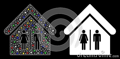 Bright Mesh Network Toilet Building Icon with Light Spots Vector Illustration