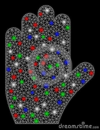 Bright Mesh Network Voting Hand with Flash Spots Vector Illustration