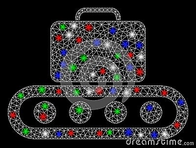 Bright Mesh Wire Frame Baggage Conveyor with Flare Spots Vector Illustration