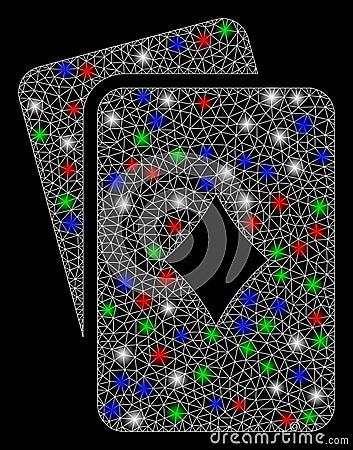 Bright Mesh Wire Frame Diamonds Playing Cards with Flare Spots Vector Illustration