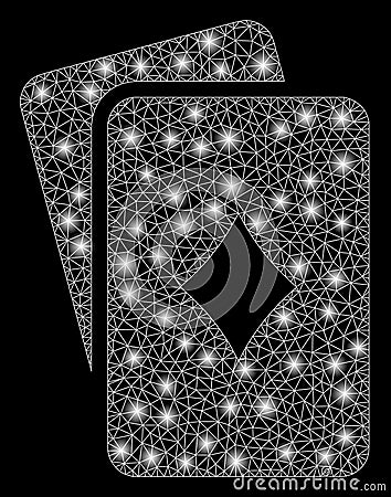 Bright Mesh Wire Frame Diamonds Playing Cards with Light Spots Vector Illustration