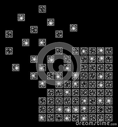 Bright Mesh Wire Frame Dissolving Pixel Mosaic with Flash Spots Vector Illustration