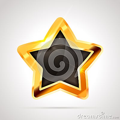 Bright metal golden glossy star with black blank space on white Vector Illustration