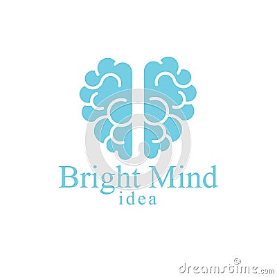 Bright Mind vector logo or icon with human anatomical brain. Vector Illustration