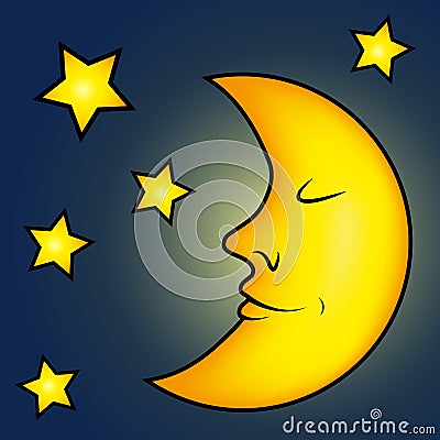 Bright moon and stars Vector Illustration