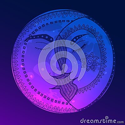 Bright moon in the style of Zen Tangle. Vector Illustration