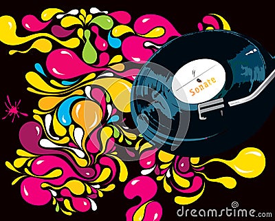 Bright multi-coloured pattern with a plate Vector Illustration