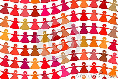 Bright multicolored cut out paper curved chain female figures Vector Illustration