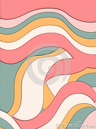 Bright multicolored waves in pastel colors, 3D rendering illustration Cartoon Illustration